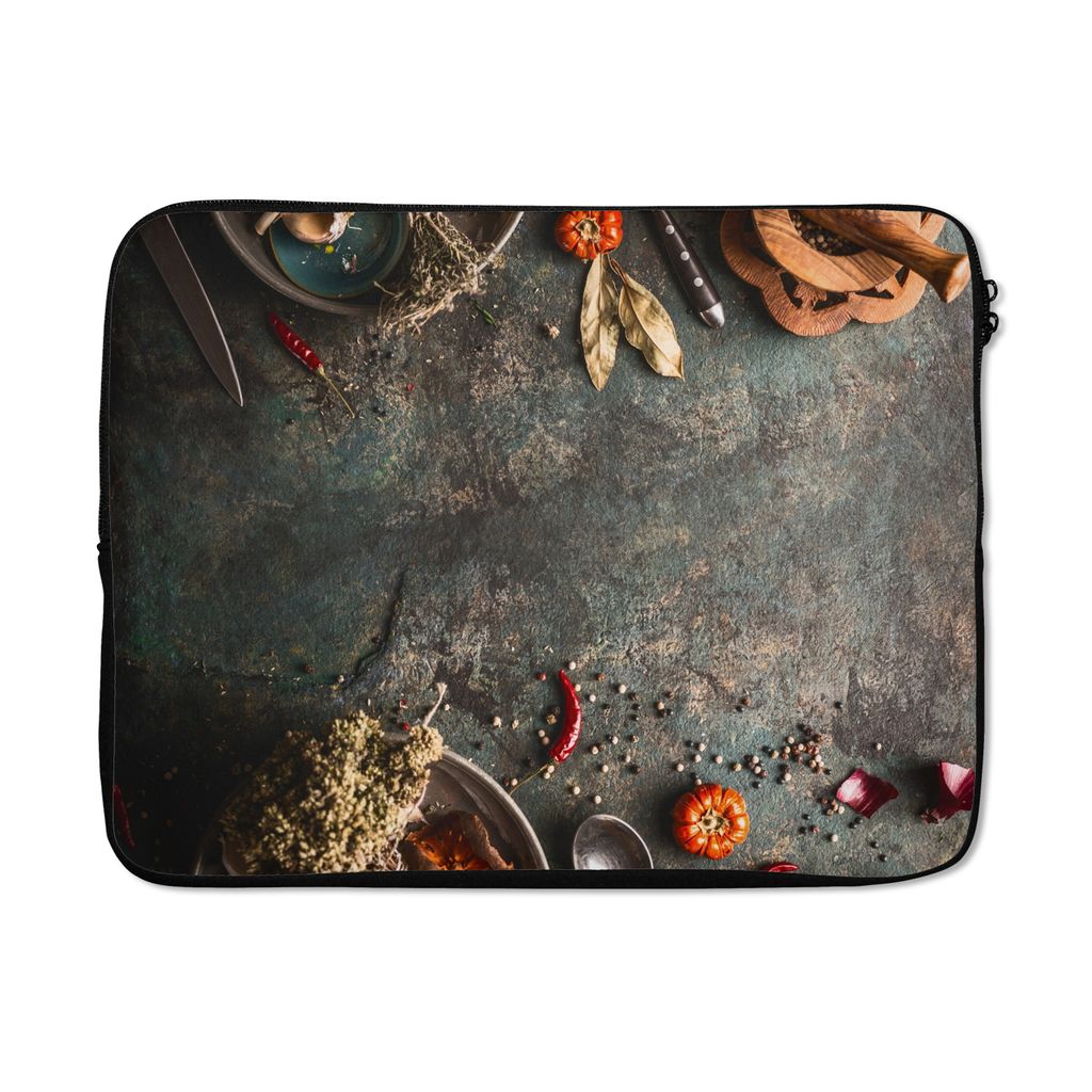 MuchoWow Laptop Hülle 17 Zoll Laptoptasche Marmor - Gemüse - Herbst - Kürbis - Rustikal - Kräuter - Zipper - Schutzabdeckung