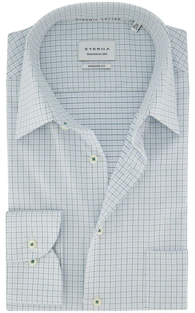 Hemd Eterna weiß kariert Semi-Wide-Spread-Kragen