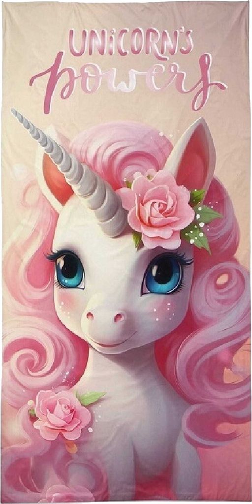 A close-up illustration of a unicorn with pink mane and flowers, with text overlay.