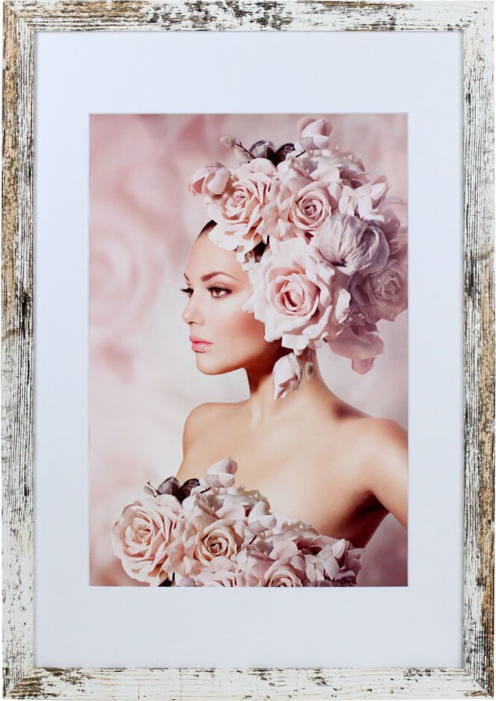 Bilderrahmen Holz Rahmen Plexi Acryl Collage Wanddeko Poster quadratisch S215 - Farbe: Shabby-Weiß | Format: 40x60
