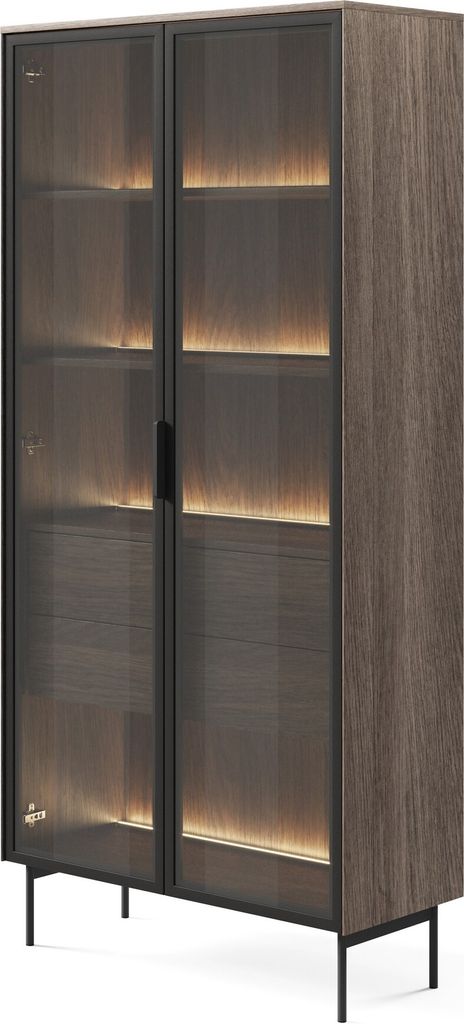 Furniturte24 Vitrinen Lumi - A Wohnzimmerschrank Mit Led Vitrinenschrank - Dunin Eiche