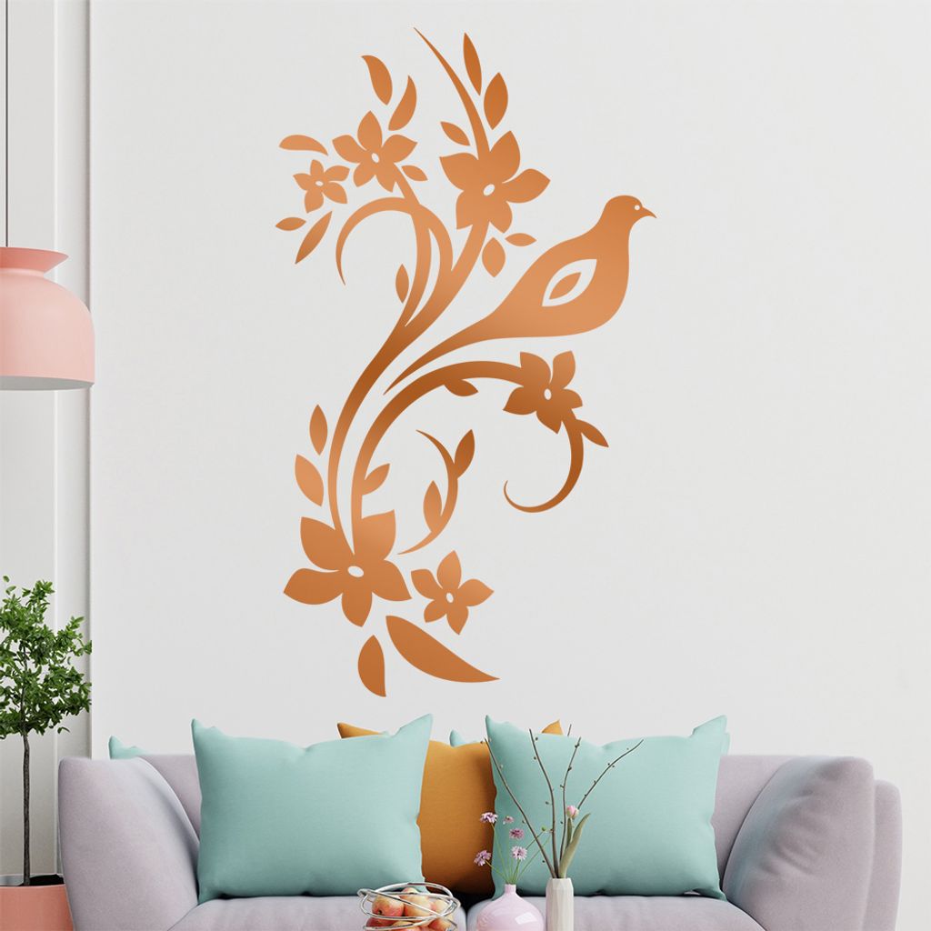 Vogel Ranke Blüte Wandtattoo in 6 Größen - Wandaufkleber Wall Sticker - Dekoration, Küche, Wohnzimmer, Schlafzimmer, Badezimmer