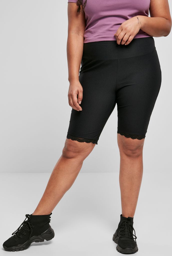 Urban Classics TB4351 | Ladies High Waist Rib Lace Hem Cycle Shorts Radlerhose - Farbe: Black - Größe: XXL