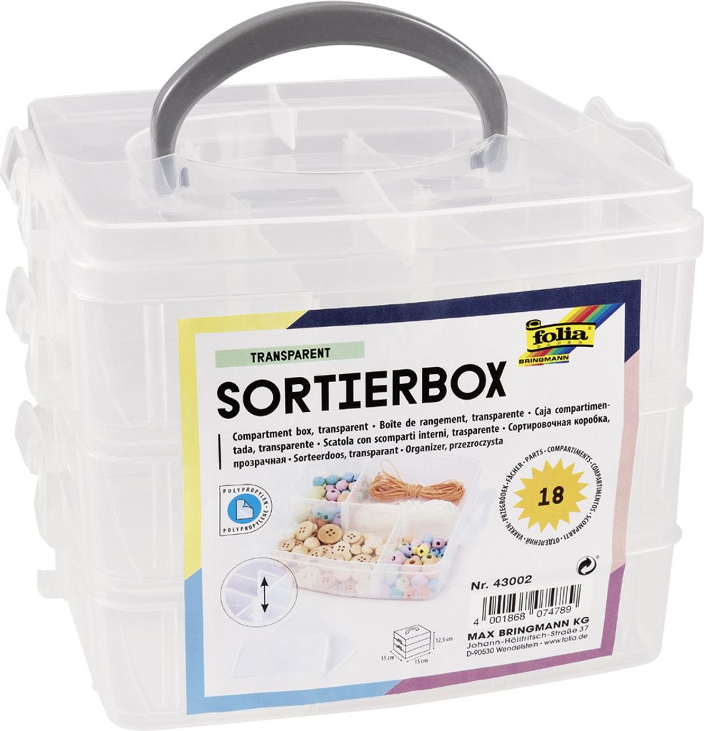 folia Sortierbox 3 Ebenen aus PP transparent mit Tragegriff