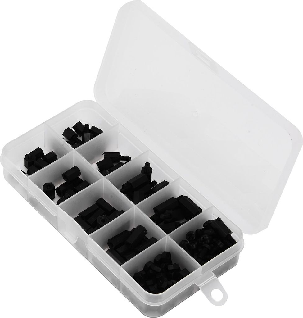 180-teiliges Schrauben- und Mutternset, schwarz, Nylon, M3-Sechskant, Einzel- und Doppelpass-Abstandshalter, Sortiment, Befestigungselemente