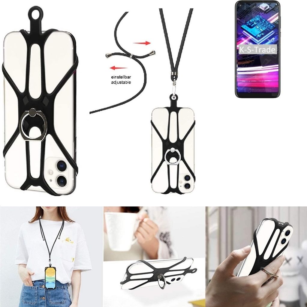 K-S-Trade 3in1 Handykette Handyband Handykordel Halsband Smartphone-Ring Handy-Ring kompatibel mit Motorola Moto G Fast Fingerhalterung Handyring
