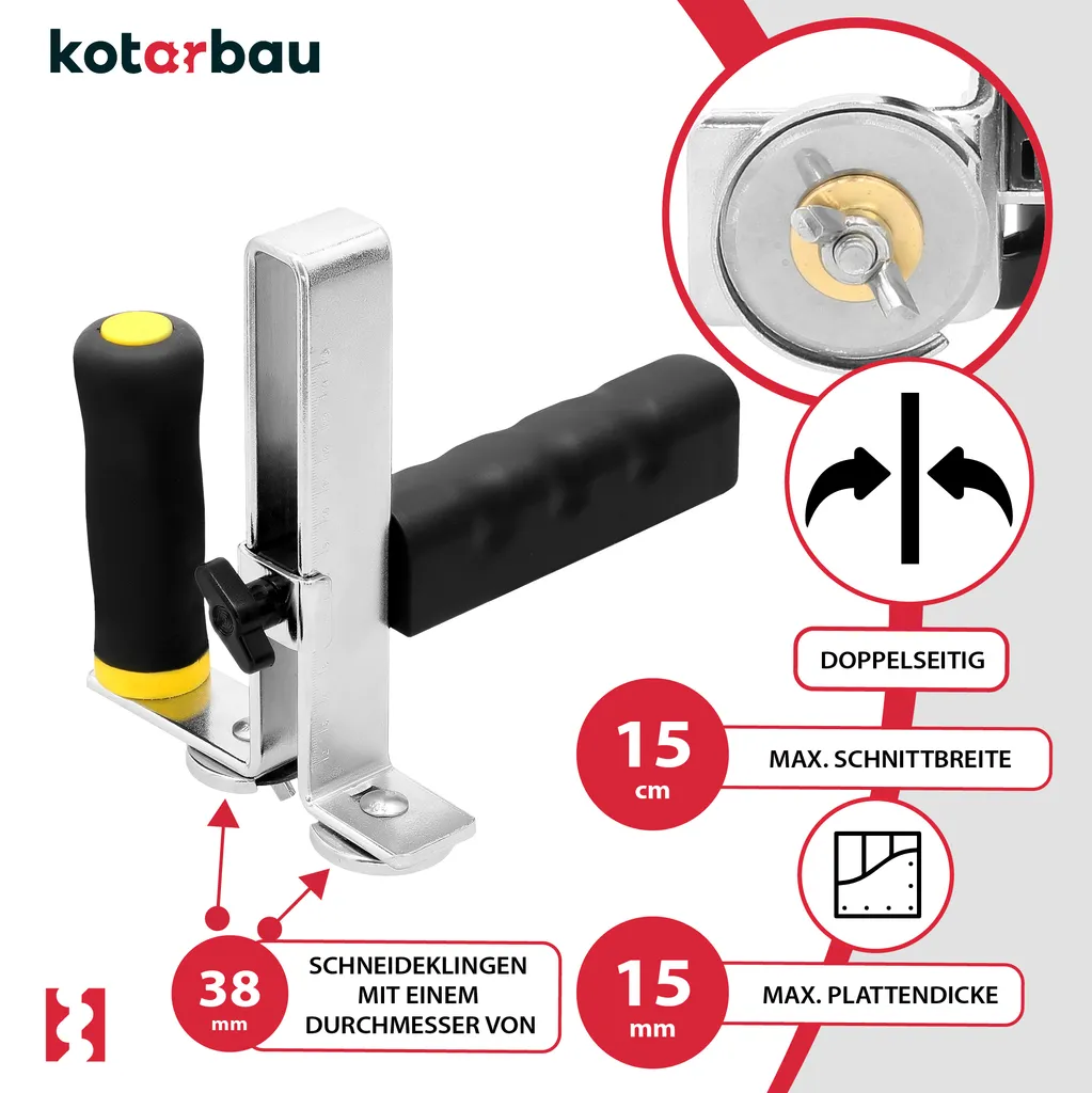 Découpeuse de bandes double face avec guidage ajustable pour placo