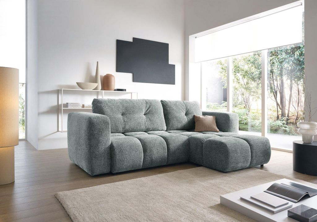 Masseno Ecksofa ARTE 02 mit Schlaffunktion L-Form, Sofa mit Bettkasten, Wohnzimmersofa, Couch, Soffa, Bettsofa, Couchgarnitur- Grau, BELLO 35