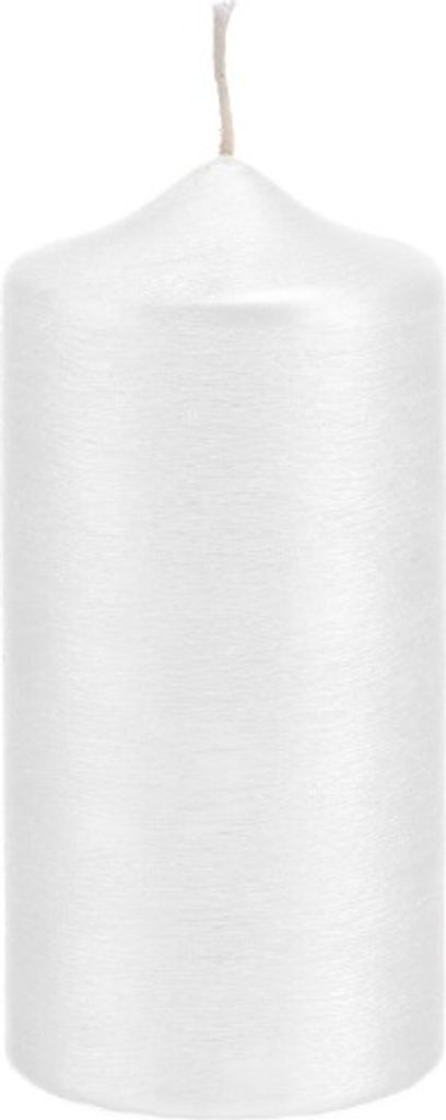 Stumpenkerzen Weiß Perlmutt geriffelt, 12 x 6 cm, 4 Stück