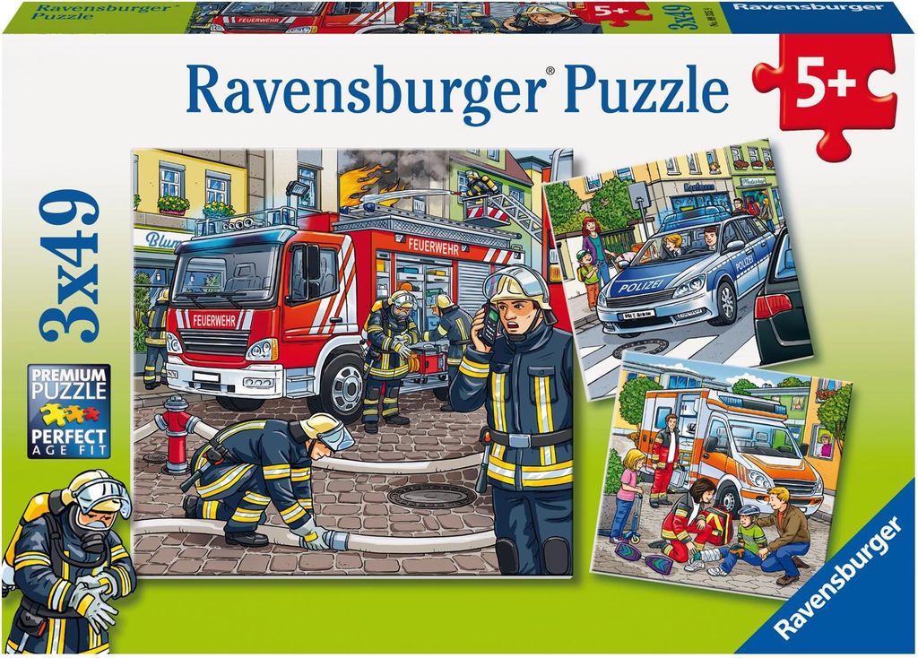 3 x 49 Teile Ravensburger Kinder Puzzle Helfer in der Not Produktbild 