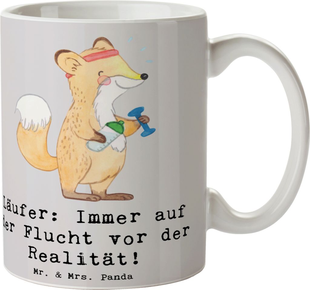 Mr. & Mrs. Panda Becher Laufen Realitätsflucht - Grau Pastell - Geschenk, Tasse, motivation, Sportler, Kaffeebecher, Sport, Flucht vor der Realit...
