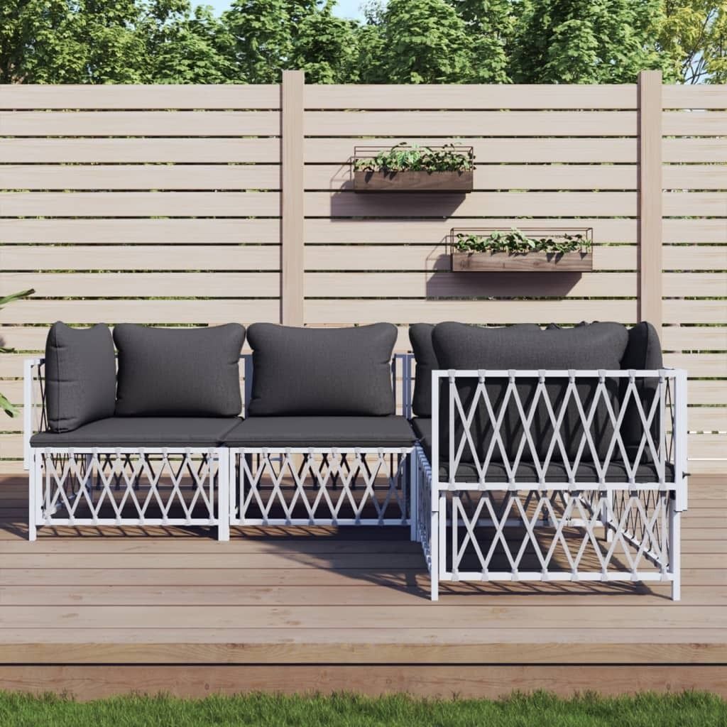 The Living Store 4-tlg. Garten-Lounge-Set mit Kissen Weiß Stahl
