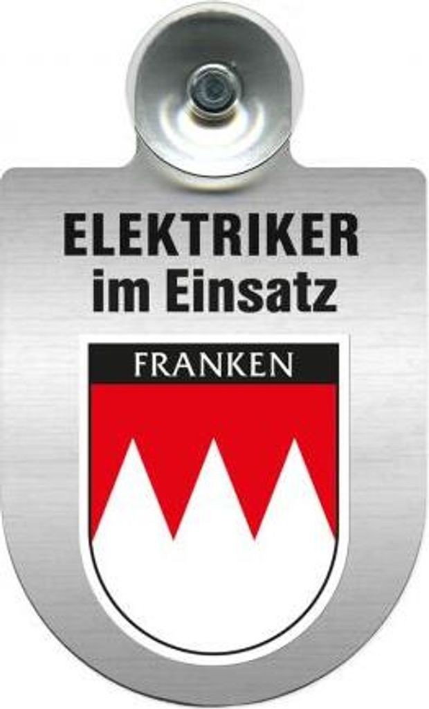 Einsatzschild für Windschutzscheibe incl. Saugnapf - Elektriker im Einsatz - 309489- Wappen nach Wahl - 309489 Color - Region Franken