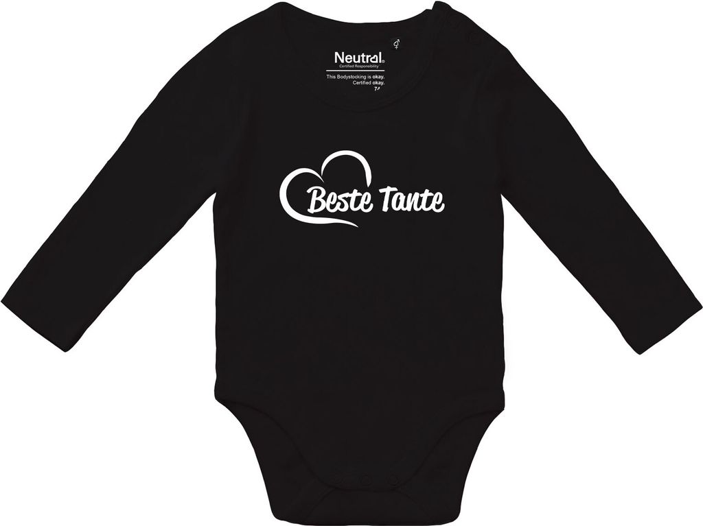 Huuraa Baby Body Beste Tante Herz 62 Black Baumwolle Fairtrade Langarmbody Geschenkidee