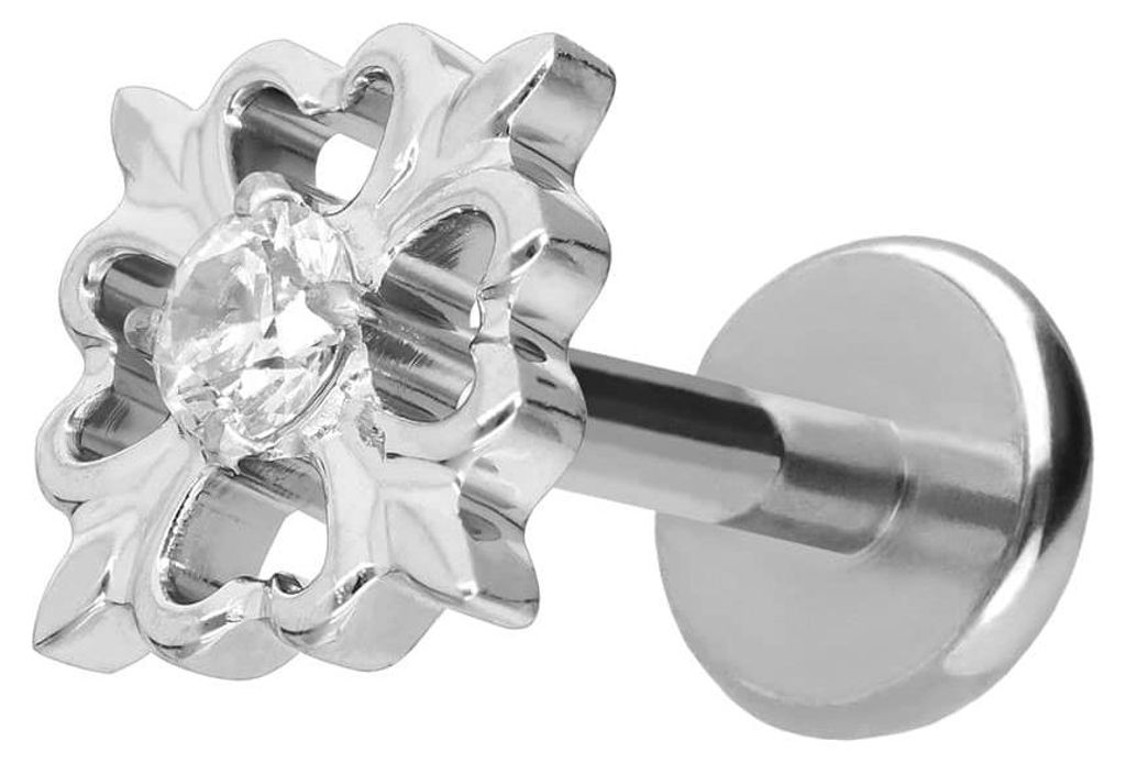Ohrpiercing, Nasenpiercing Titan Labret mit Push Fit KLEEBLATT Silber Stablänge: 6mm | Stabstärke: 1mm