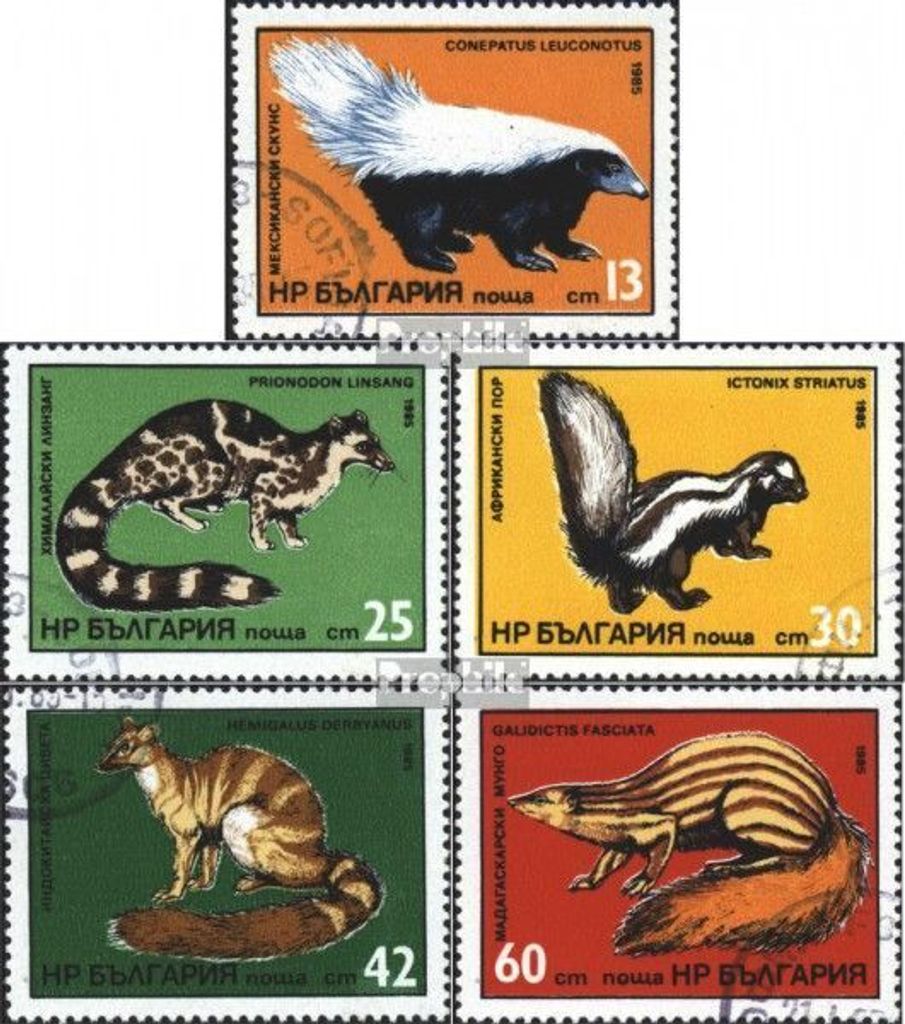 Briefmarken Bulgarien 1985 Mi 3333-3337 (kompl.Ausgabe) gestempelt Exotische Raubtiere