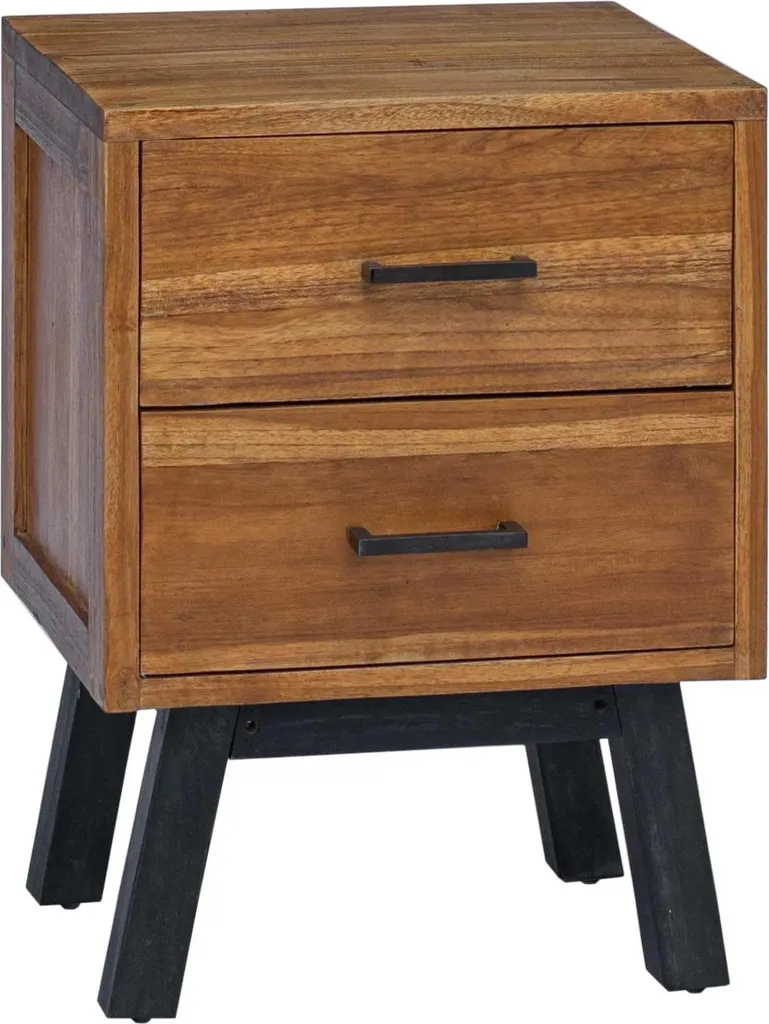 Table de chevet pour petite chambre en teck massif - Rangement bois naturel