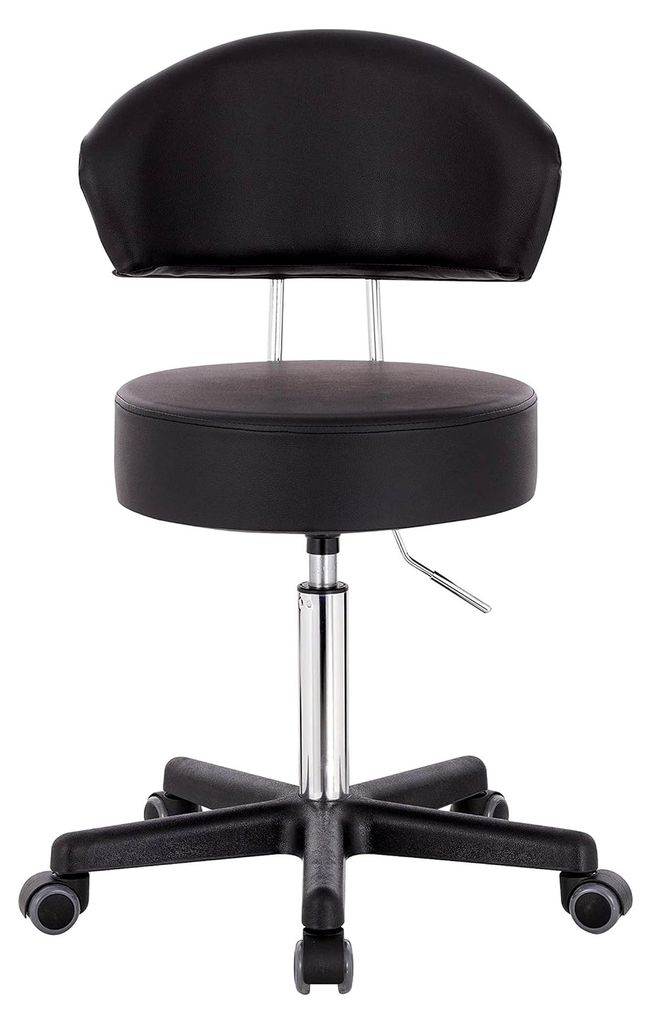 Profi Rollhocker XL mit Rückenlehne - große Sitzfläche - Sitzhöhe bis ca. 70 cm verstellbar - Arbeitshocker, Studiohocker, Drehhocker, Küchenh...