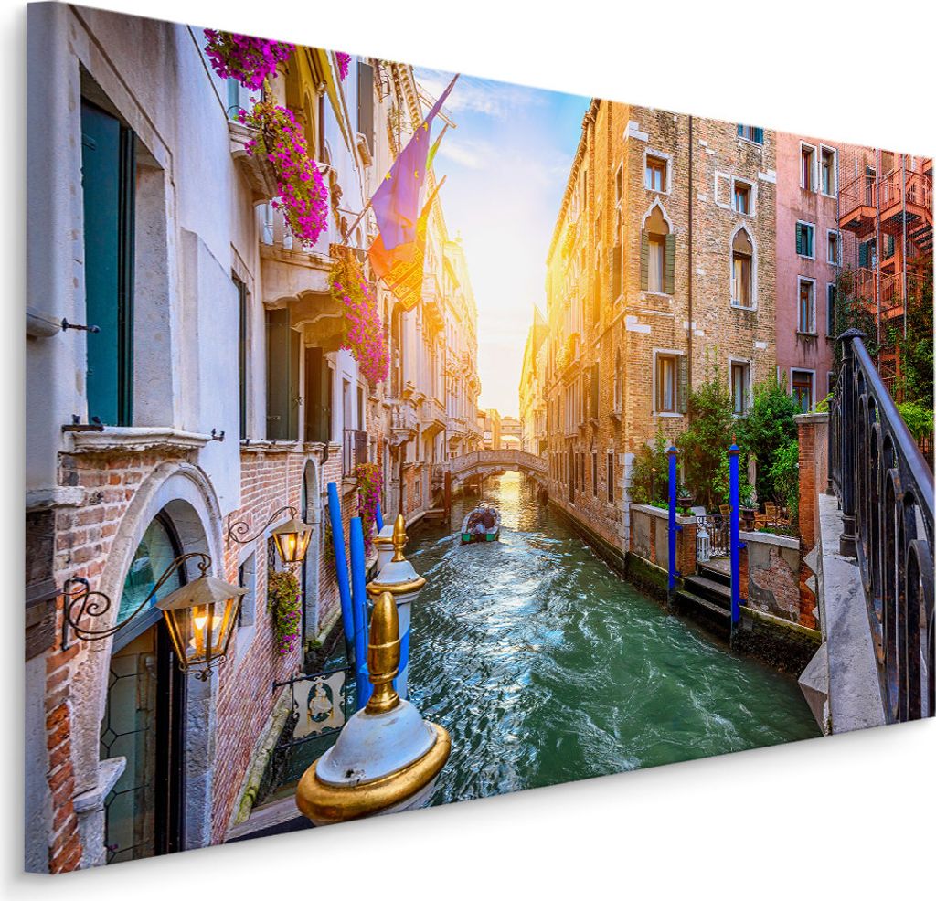 Fabelhafte Canvas LEINWAND BILDER 100x70 cm XXL Kunstdruck Venedig Kanal Boot Sonne