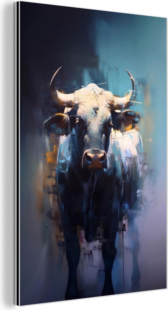MuchoWow Wanddekoration Metall Metallbild Wandkunst 20x30 cm Taurus - Schwarz - Abstrakt - Hörner MuchoWow Aluminium Gemälde - Alu Dibond Bild