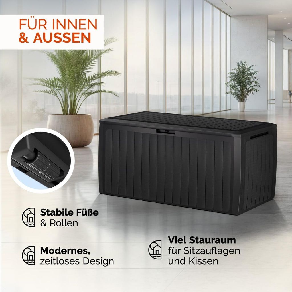 Casaria Gartenbox 290 L mit Rollen, wetterfest, Holzoptik