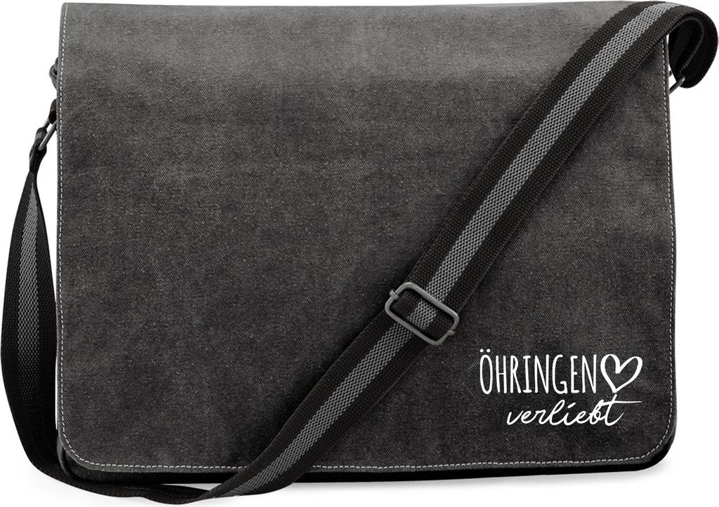 Huuraa Umhängetasche Öhringen verliebt 14 Liter Black Canvas Laptoptasche Geschenkidee