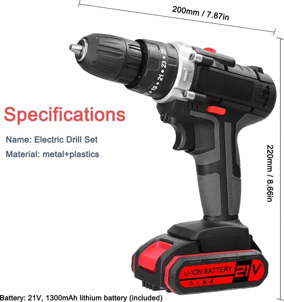 Perceuse à percussion sans fil 3 en 1 - Modèle 21V avec vitesse variable - 6