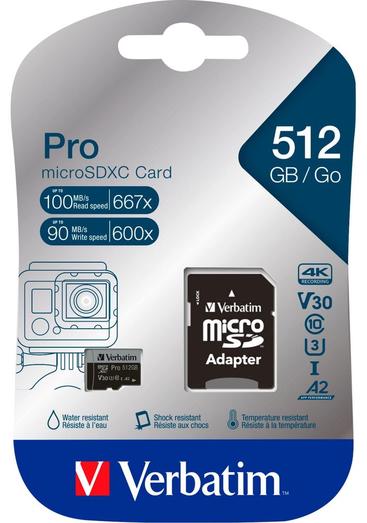 Verbatim microSDXC Pro     512GB Class 10 UHS-I incl Immagine del prodotto 