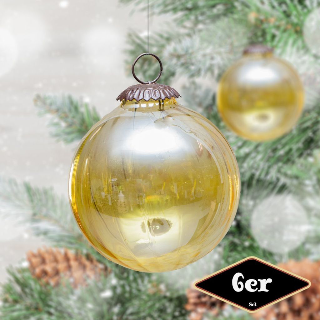 Christbaumkugelset, Rund, 6er Set | Glas, Gelb | H11,5xB10,5cm