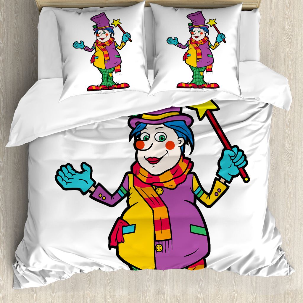 ABAKUHAUS Clown Bettbezug Set für Einzelbetten, Skurril Mann mit Zauberstab, Milbensicher Allergiker geeignet mit Kissenbezug, 200 cm x 200 cm - 8...