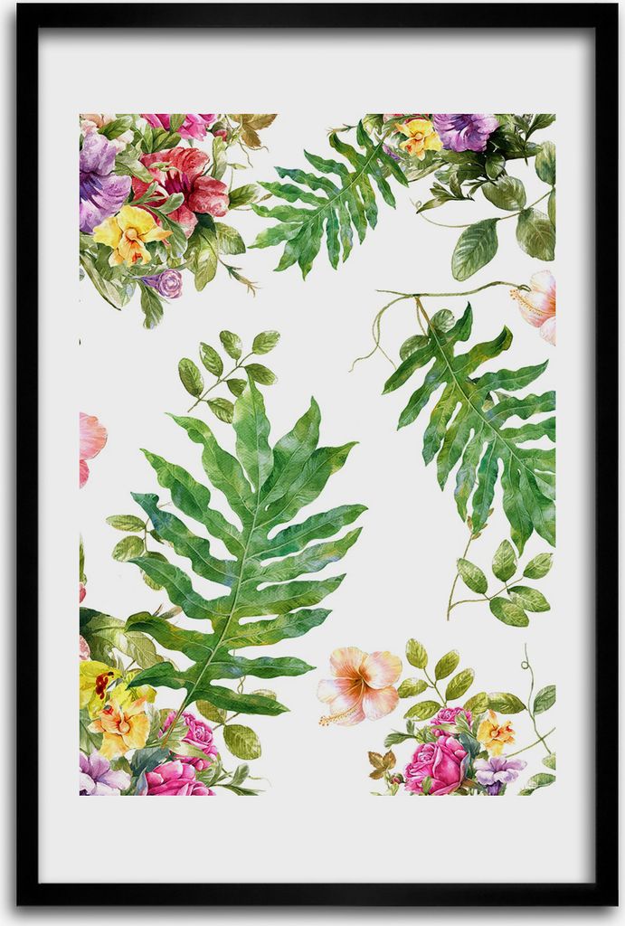 Bild - Bilderrahmen - 40 cm x 60 cm - MDF - Rahmen - Wandkunst - Tropische Blumen