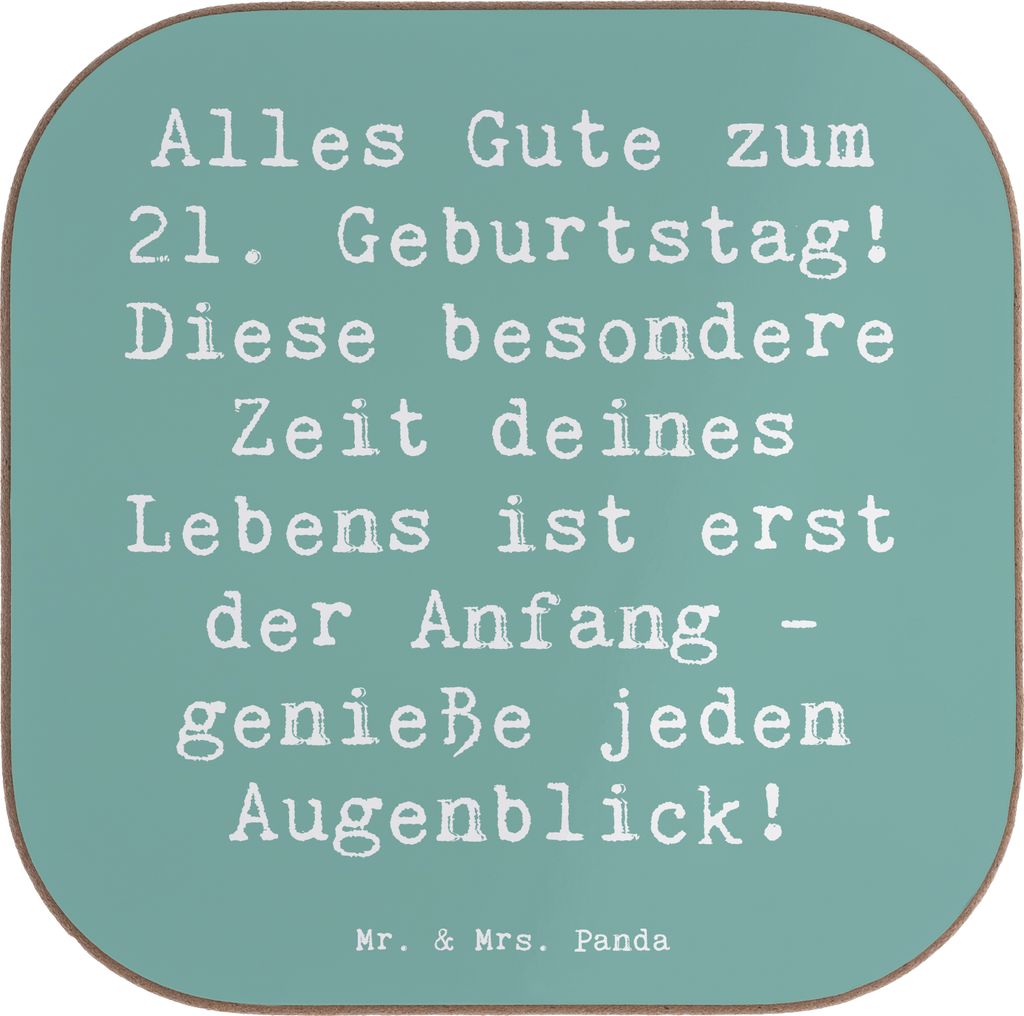 Mr. & Mrs. Panda Tischschoner Spruch 21. Geburtstag Freude - Meeresbrise - Geschenk, genieße jeden Augenblick, Coaster, Aufregung, Untersetzer Kaf...