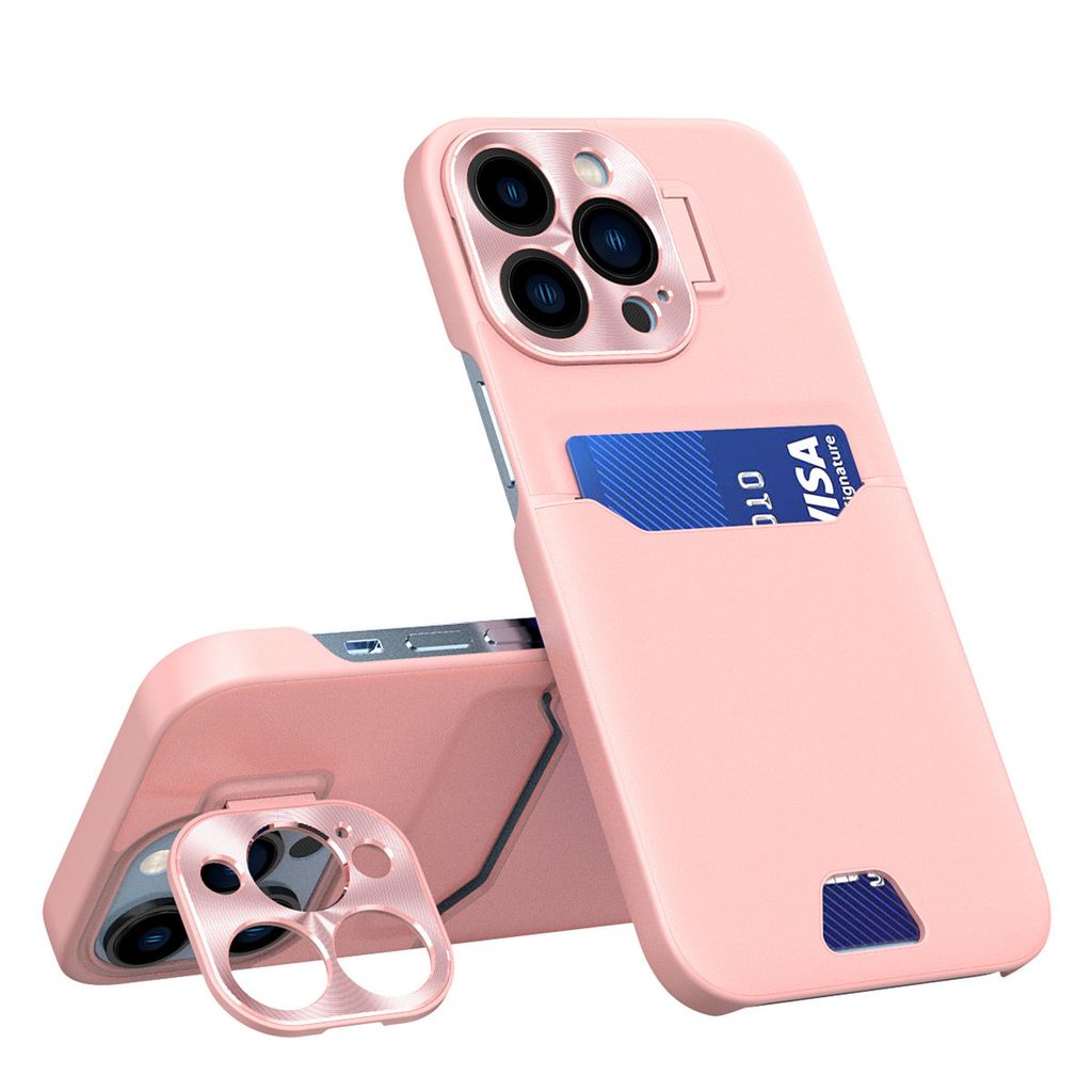 Leder-Standhülle für iPhone 14 Pro, Kartenetui mit Ständer, Rosa