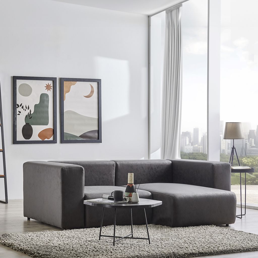 2-Sitzer Sofa 'Suldal' mit Longchair WildKunstleder Schwarz