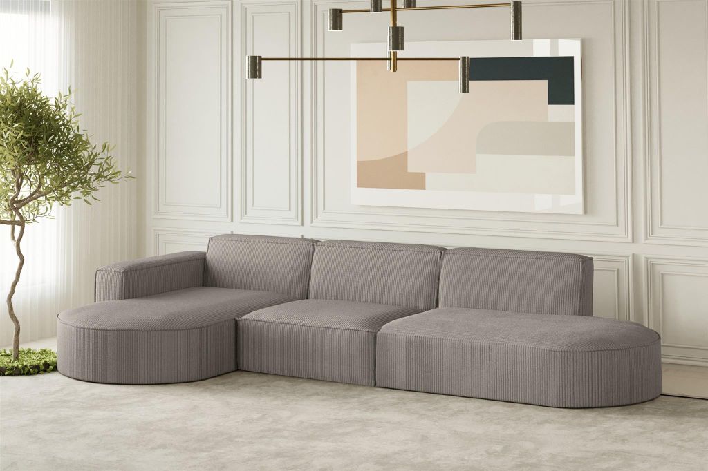 Ecksofa Designersofa PALMA in Stoff Scala Grau Ottomane Links