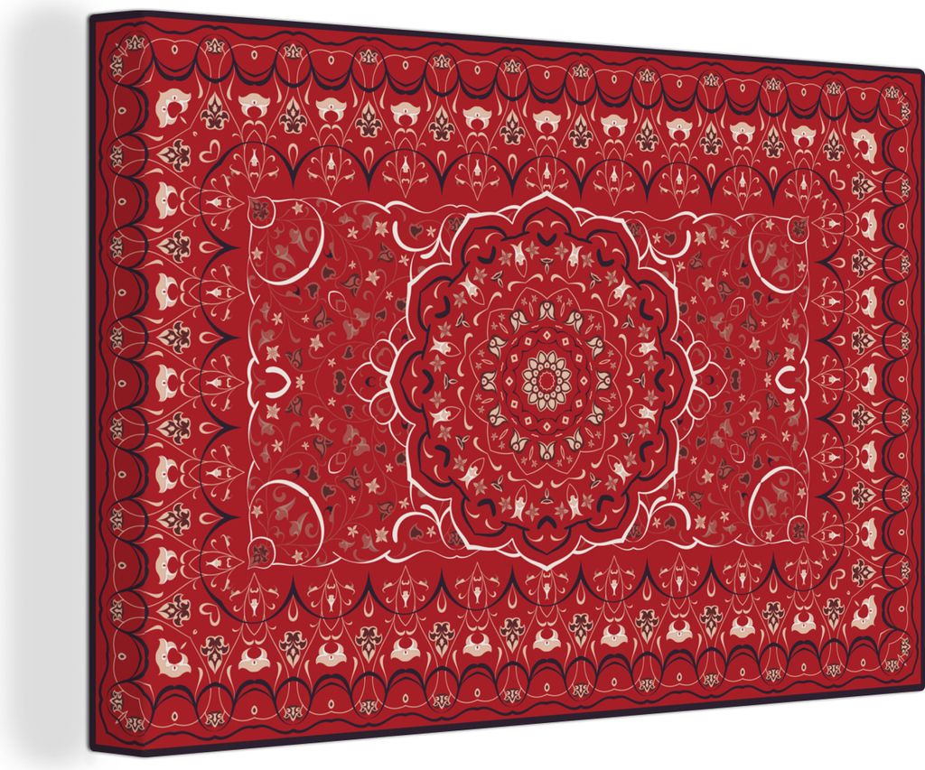 OneMillionCanvasses - Leinwandbilder - 140x90 cm, Persische Teppiche - Teppiche - Mandala - Rot, Wandbilder Kunstdruck Wanddekoration