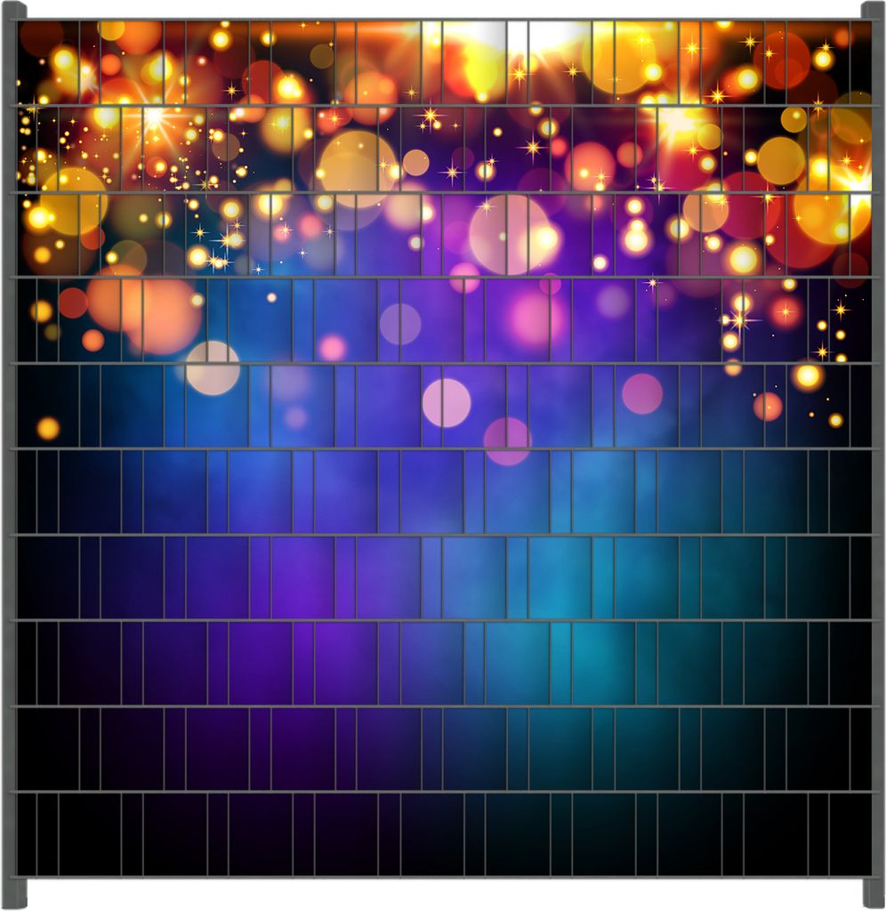 Wallario Zaunsichtschutz mit Motiv Bunte Kugeln in orange und rot, explodierend, vor blauem Hintergrund für Ein- und Doppelstabmatten Zäune in de...