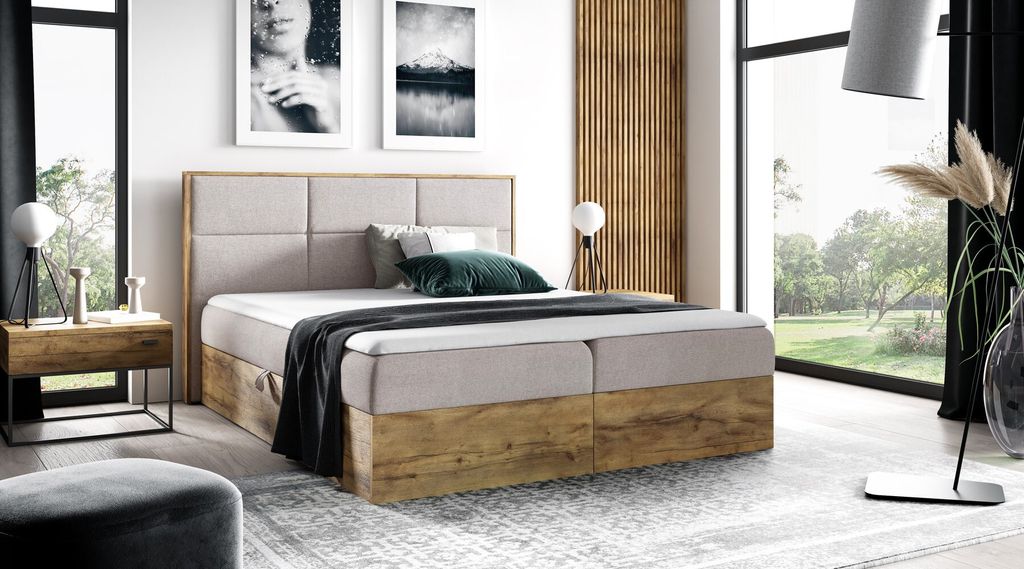 Boxspringbett CHANTELLE 2 – 140x200, Beige + GRATIS Topper Produktbild 