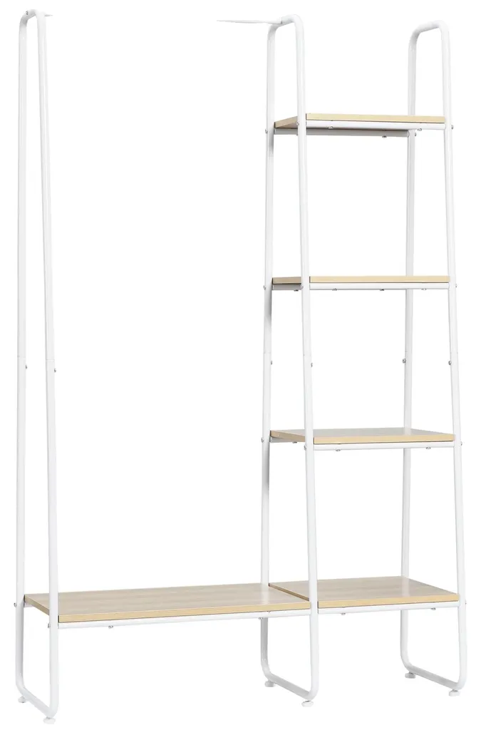 Porte-manteau d'entrée pour ranger chaussures et vestes, 5 étagères, blanc