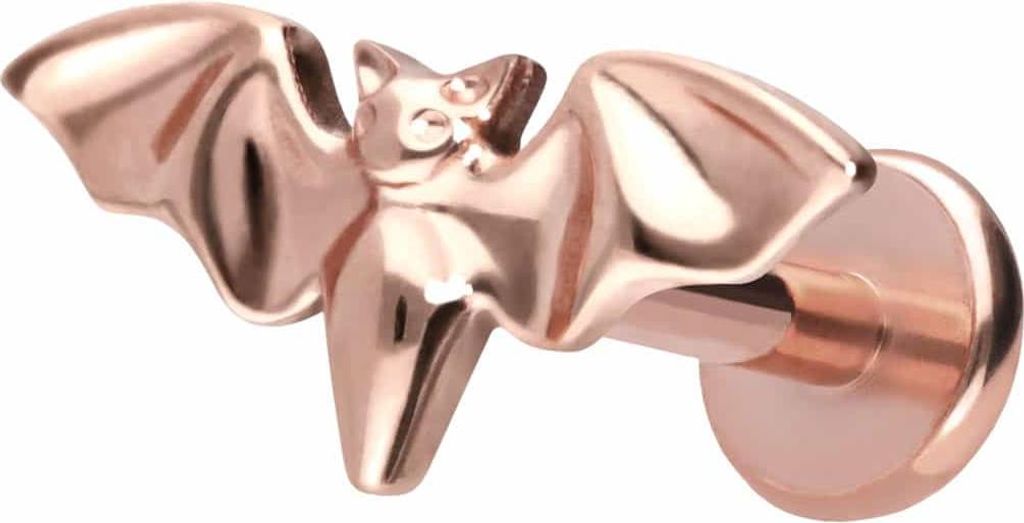 Ohrpiercing, Nasenpiercing Titan Labret mit Push Fit FLEDERMAUS RoséGold Stablänge: 9mm | Stabstärke: 1,2mm