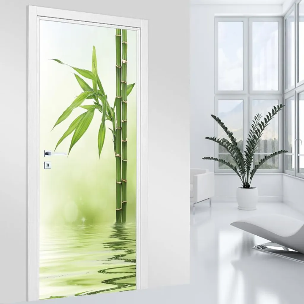 Sticker porte Bambou MAT Lumaléa - Pose facile sans bulles 63x205 cm