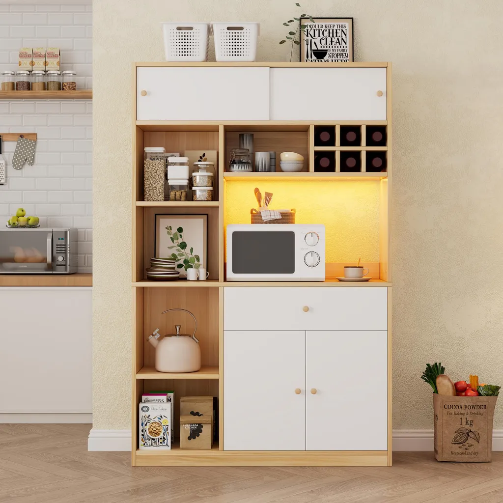 Buffet de cuisine pour ranger vaisselle et micro-ondes, solution LED - 10