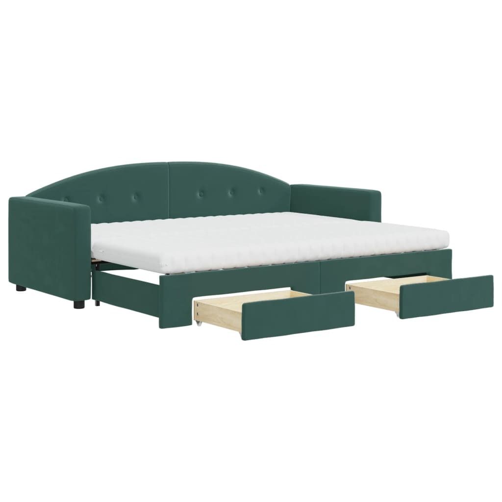 "WINTER SALE"Tagesbett - Einzelbett/Jugendbett mit Lattenrost - Ausziehbar mit Schubladen Dunkelgrün 80x200cm Samt - Klassische Betten NeuMöbel86...
