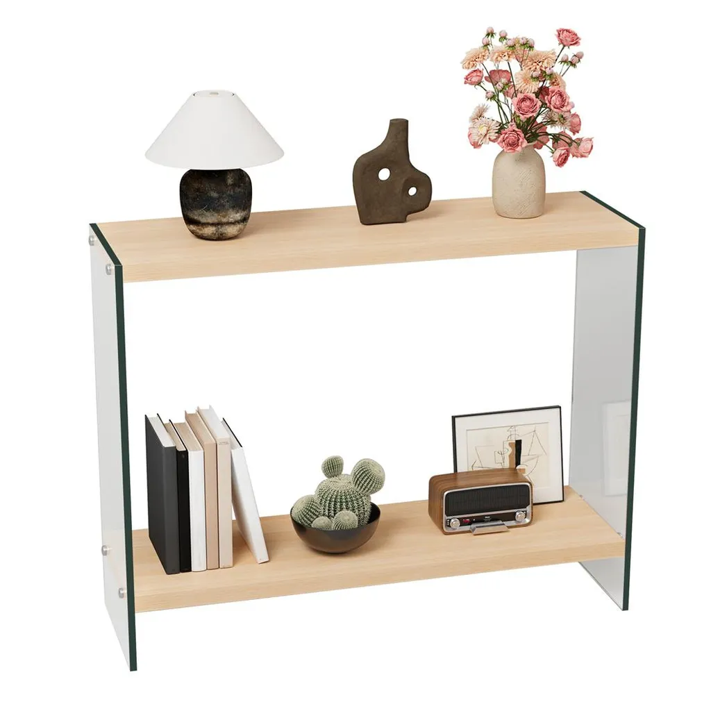 Console en verre trempé robuste 80cm avec structure métallique renforcée - 6