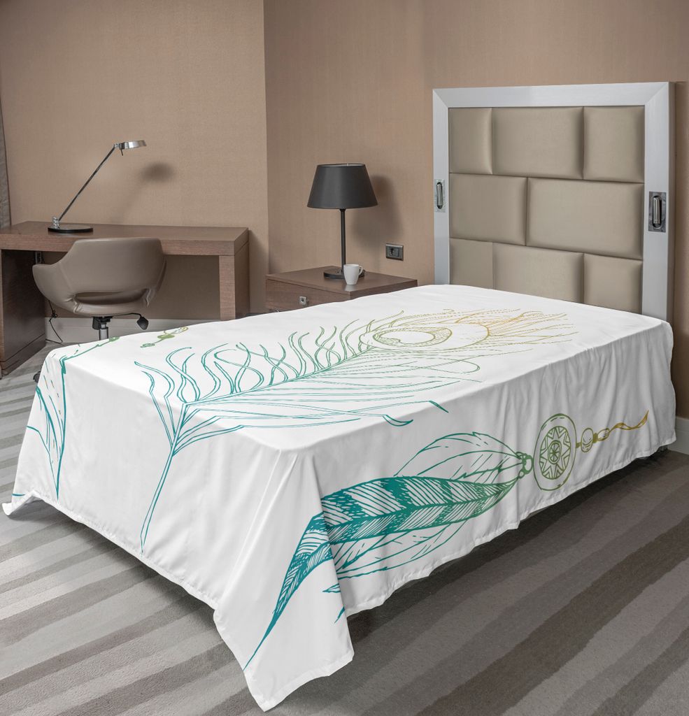ABAKUHAUS Pfau Bettlaken, Ästhetische First Nations Feder und Pfau Schwanz traditionellen Design Print, weiches bequemes oberes Bettlaken für ein...