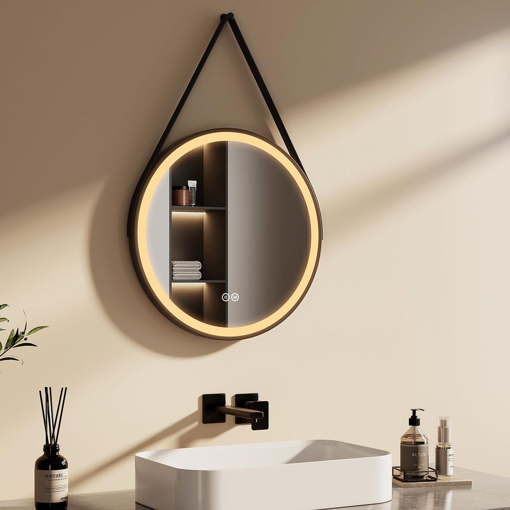 EMKE LED Badspiegel Rund 50 cm Durchmesser LED Spiegel Badezimmerspiegel mit Beleuchtung 3 Lichtfarbe 3000-6500K Kaltweiß Neutral Warmweiß Dimmba...