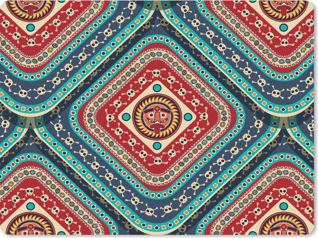 MuchoWow Mauspad Mousepad Azteken - Muster - Totenkopf 40x30 cm - Mousepads - Maus Mat - Pad - Mausunterlage - Anti Rutsch