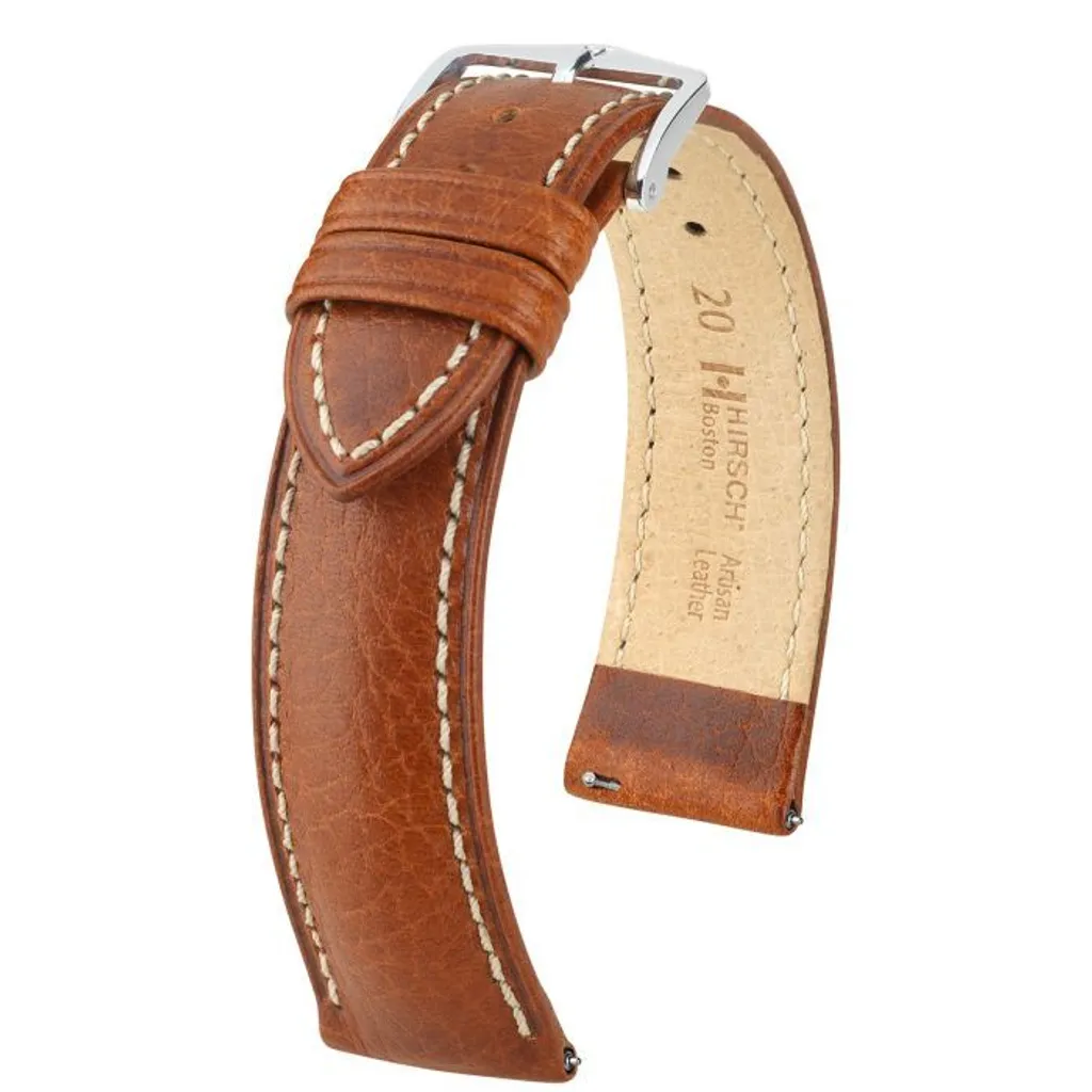 Bracelet montre 18mm cuir véritable Hirsch Boston marron doré souple