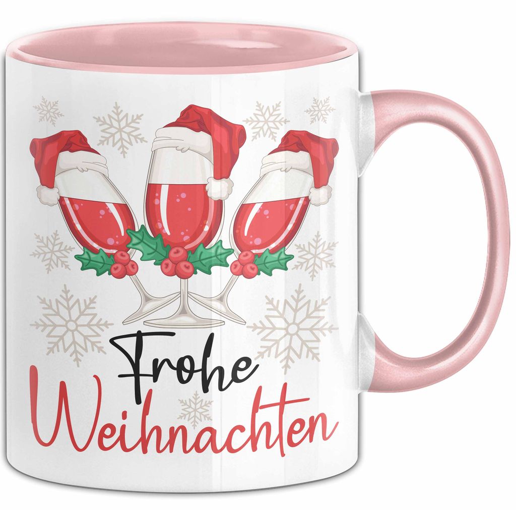 Weihnachten Weinglas Tasse Geschenk Weihnachtliche Grafik Weinliebhaber Frohe Weihnachten Kaffee-Becher (Rosa)