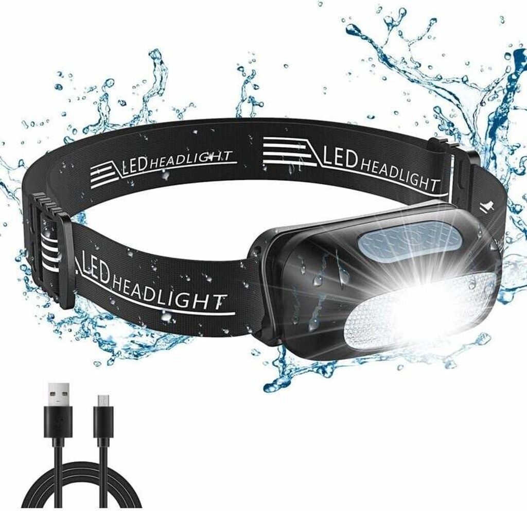 Wiederaufladbare LED-Stirnlampe, leistungsstarke wasserdichte Stirnlampe mit 5 Leuchtmodi, Bewegungsmelder-Stirnlampe per USB wiederaufladbar, wass...